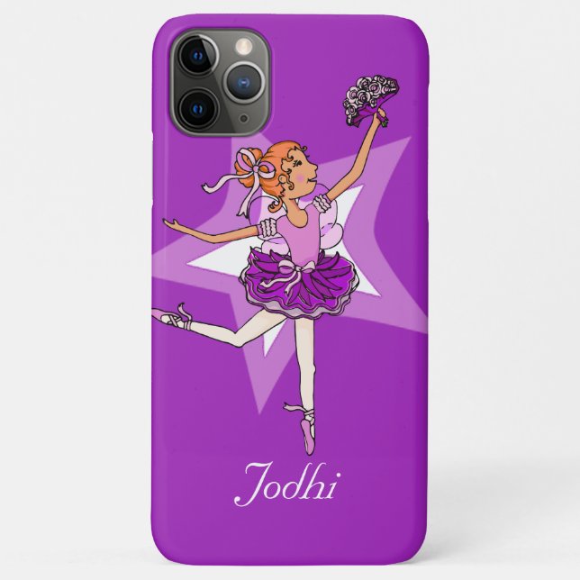 Girls ballerina purple red hair name case (Back)