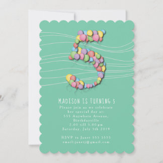 Girls Balloons Aqua 5th Fifth Birthday Party Invitation