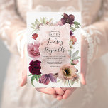 Girls Baptism | Dusty Pink and Burgundy Red Floral Invitation<br><div class="desc">Dusty pink and burgundy red watercolor vintage flowers gorgeous baptism invitations</div>