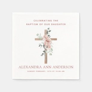 Girl's Baptism Dusty Pink Rose Christian Napkin