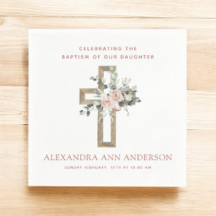 Girl's Baptism Dusty Pink Rose Christian Napkin