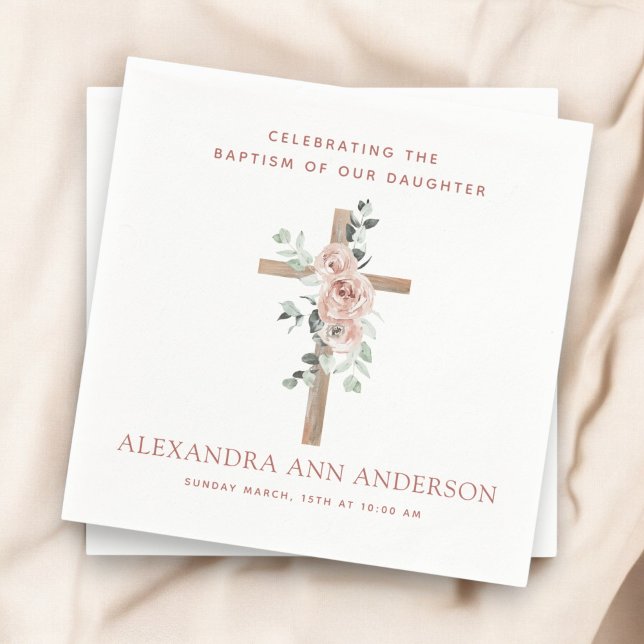 Girl's Baptism Dusty Pink Rose Christian Napkin (Creator Uploaded)