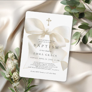 Girl's Baptism Elegant Ivory Bow Invitation