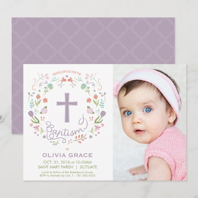 Girl's Baptism Invitation - Photo, Custom, Pretty (Front/Back)