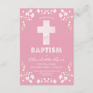 Girl's Baptism Invitation - Pink, Watercolor Cross