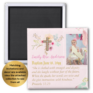 Girls BAPTISM Photo Gift with Bible Verse Magnet