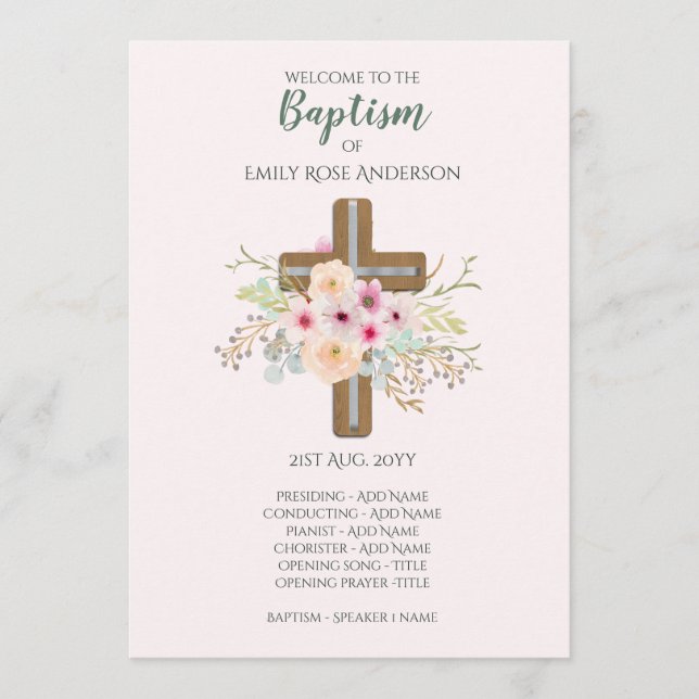GIRLS Baptism Program - Floral Cross (Front)
