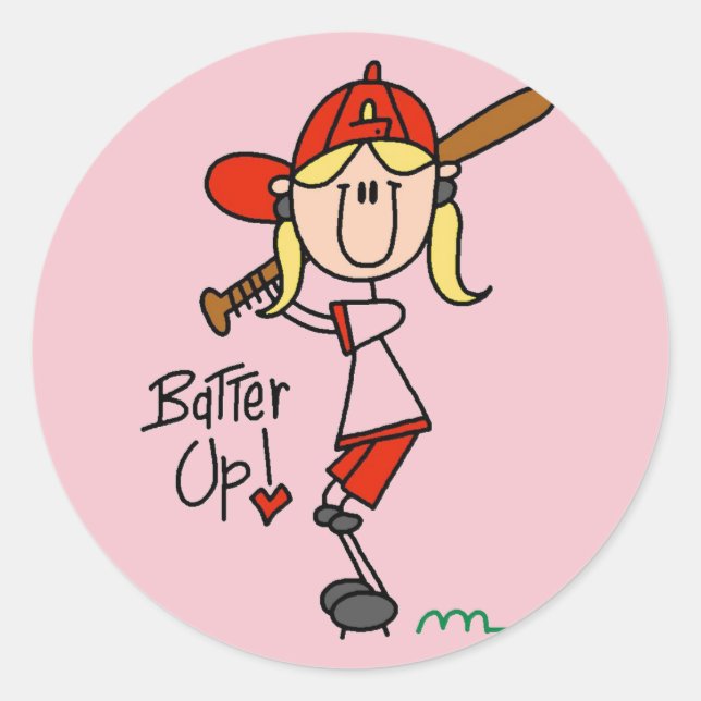 Girls Baseball Batter Up Tshirts and Gifts Classic Round Sticker (Front)