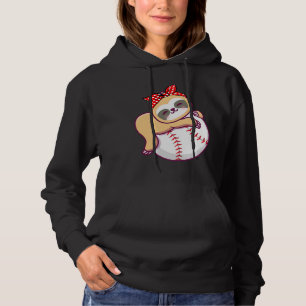 Girls Baseball Cute Sloth Hugging Ball Hoodie