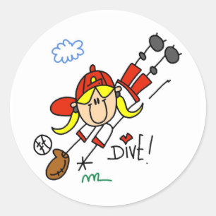 Girls Baseball Diving into Home Tshirts and Gifts Classic Round Sticker