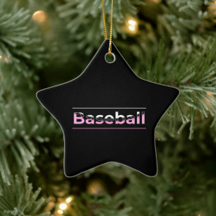 Girls Baseball - Pink Geometric Typography Ceramic Ornament