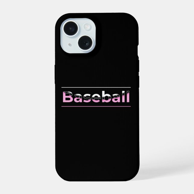 Girls Baseball - Pink Geometric Typography iPhone 15 Case (Back)