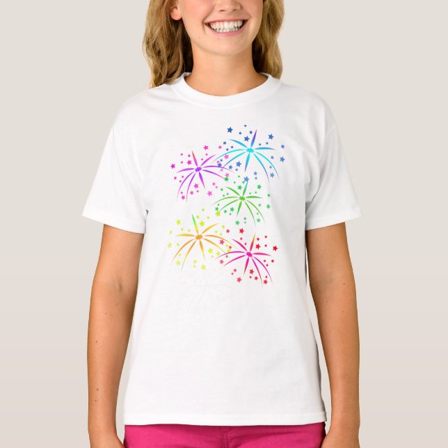 Girls Basic T-Shirt-Fireworks T-Shirt (Front)