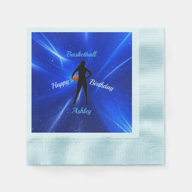 Girls Basketball Blue Birthday Napkin (Front)