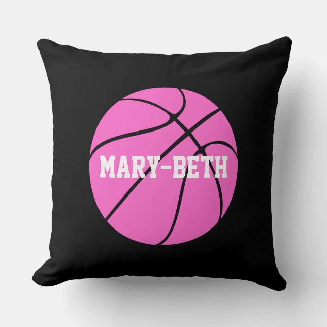 Girls Basketball Custom Name Pink Throw Pillow (Front)