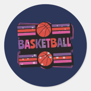 Girls Basketball Geometric Artistic Typography Classic Round Sticker