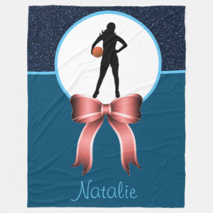Girls Basketball Glitter and Bow Fleece Blanket