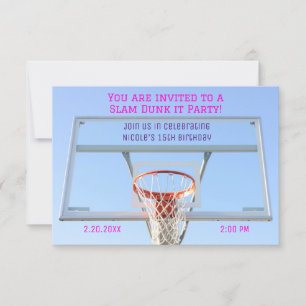 Girls Basketball Hoop Birthday Invitation