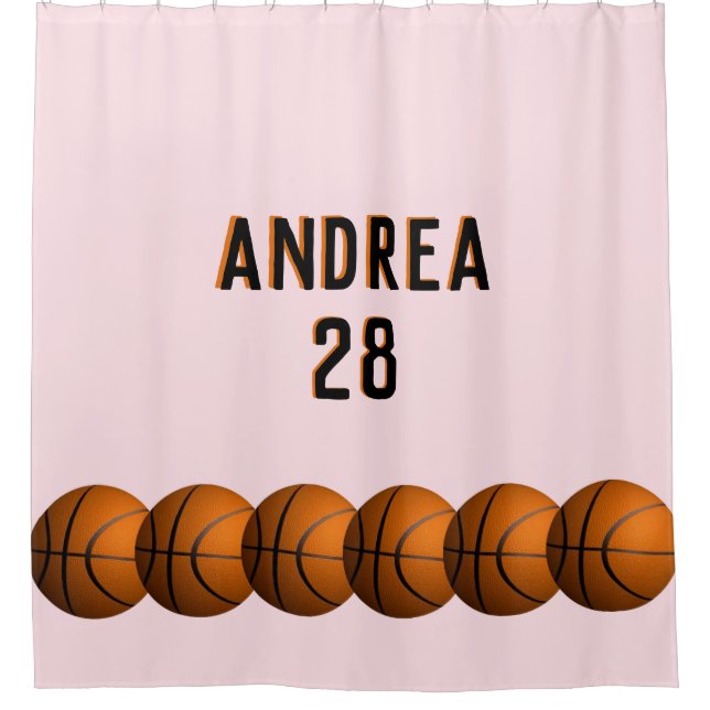 Girls Basketball Name and Number Shower Curtain (Front)