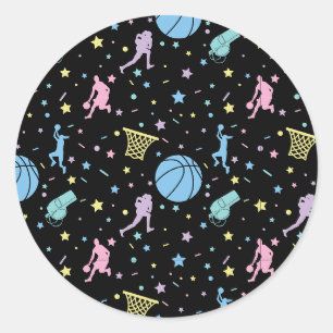 Girls Basketball Players - Stars Pattern Classic Round Sticker