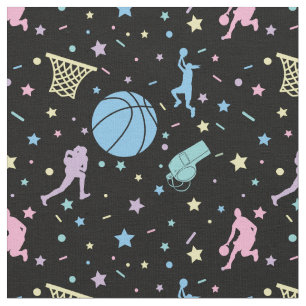 Girls Basketball Players - Stars Pattern Fabric