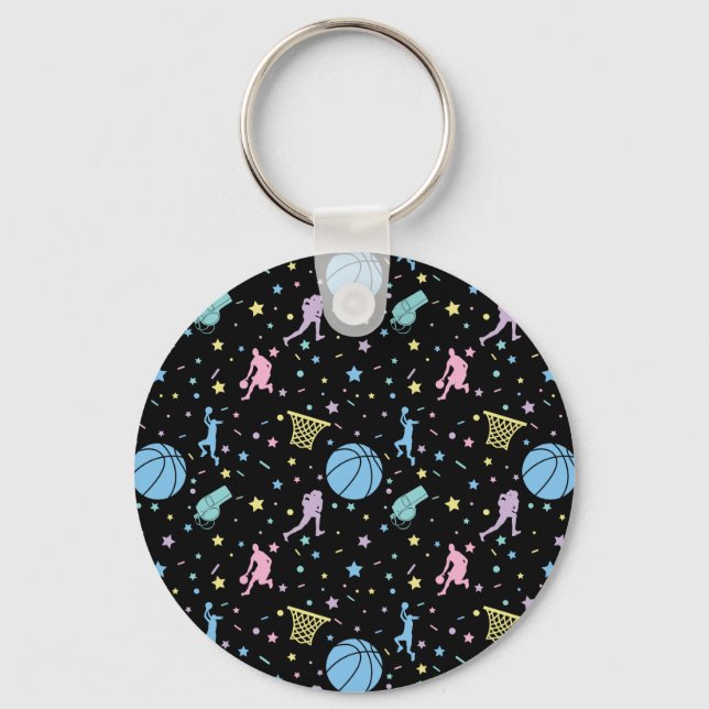 Girls Basketball Players - Stars Pattern Key Ring (Front)