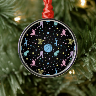 Girls Basketball Players - Stars Pattern Metal Ornament