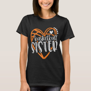 Girls Basketball Sister Heart Distressed T-Shirt