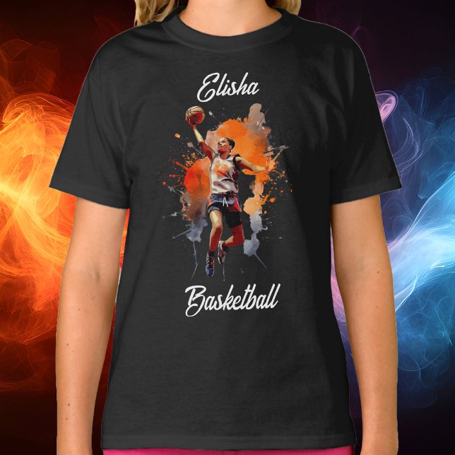 Girls Basketball Watercolor Personalised T-Shirt (Girls Basketball Watercolor Personalized T-Shirt)
