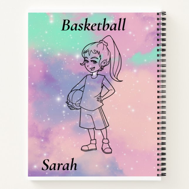 Girls Basketball With Watercolor background Girl Notebook (Back)