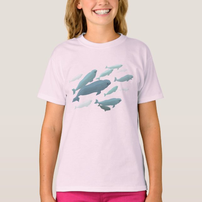 Girls Beluga Whale T-Shirt Cute Whale Art Shirts (Front)