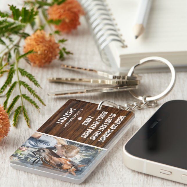 Girl's Best Friend | Rustic Horse Photo Memorial Key Ring (Front Right)