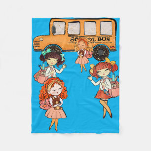 Girls Best Friends Catching the School Bus Fleece Blanket