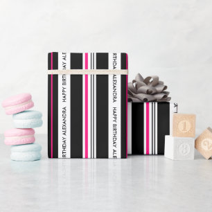Girl's Birthday Black and Hot Pink Wrapping Paper