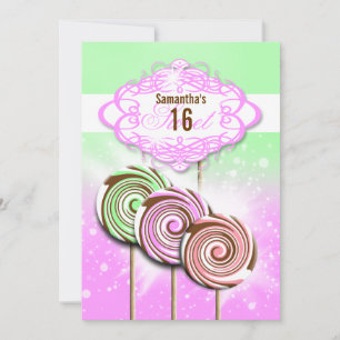 Girls birthday candy sweet 16 invitation