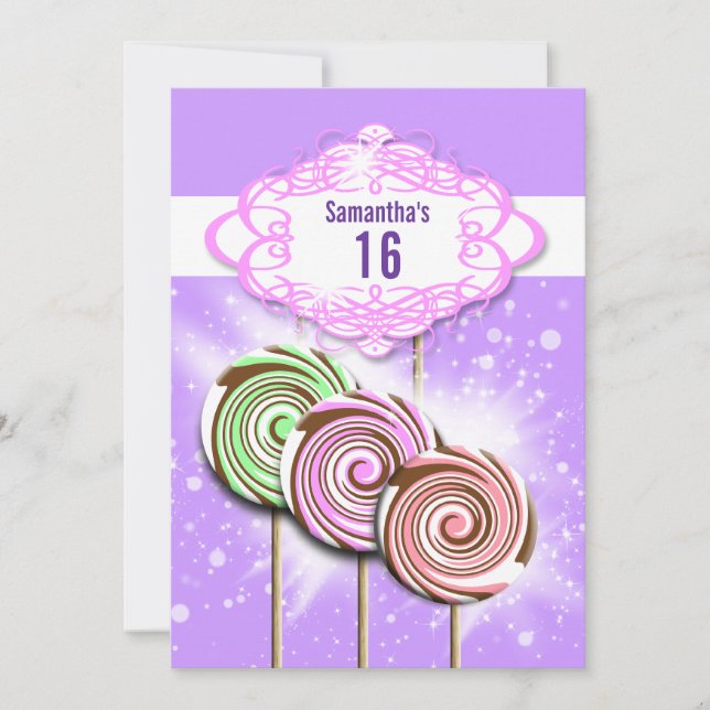 Girls birthday candy sweet 16 invitation (Front)