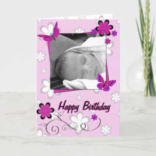 Girl's Birthday Card - Butterflies and Flowers
