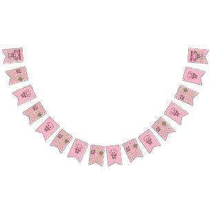 Girls Birthday Cute Colourful Pig Personalise Name Bunting