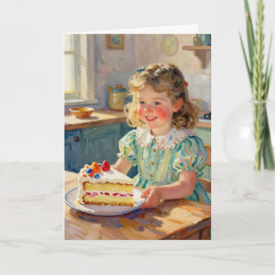 Girl's Birthday Flowers and Cake Card
