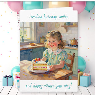 Girl's Birthday Flowers and Cake Card