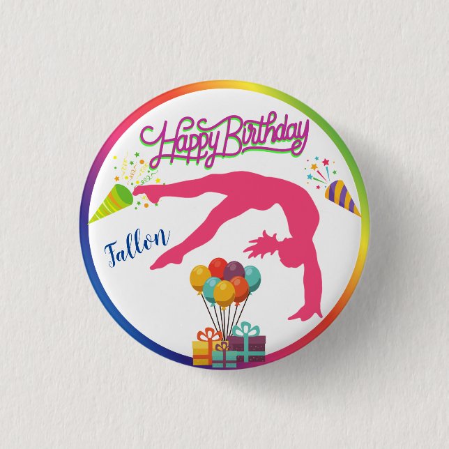 Girls Birthday Gymnastics Handspring Rainbow Trim  3 Cm Round Badge (Front)