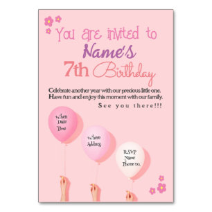 Girls Birthday Invitation Card Flat Card 