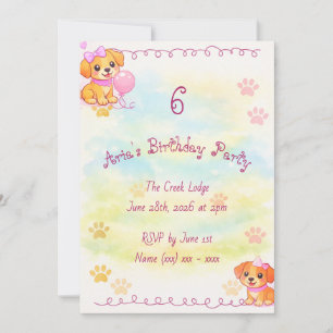 Girls Birthday Invitation Puppy Theme