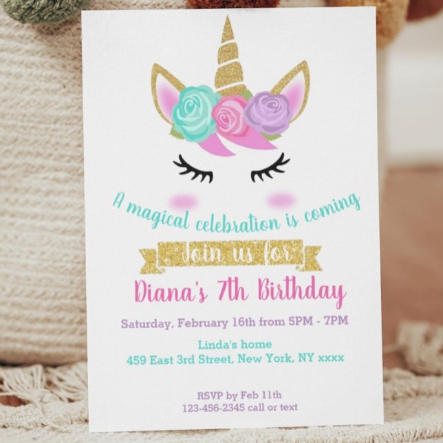 Girl's Birthday Invitation Unicorn Theme  (Creator Uploaded)