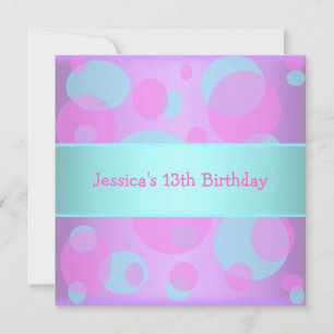 Girls Birthday Metallic Blue Purple Pink Circles Invitation