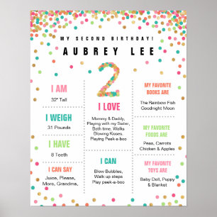 Girls Birthday Mint Teal Pink Second Birthday Poster