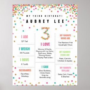 Girls Birthday Mint Teal Pink Third Birthday Poster