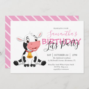 girls birthday party cow invitation