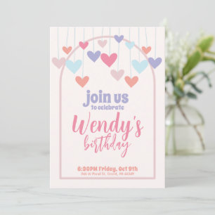 Girl's Birthday Party Heart Balloons Cute Invite