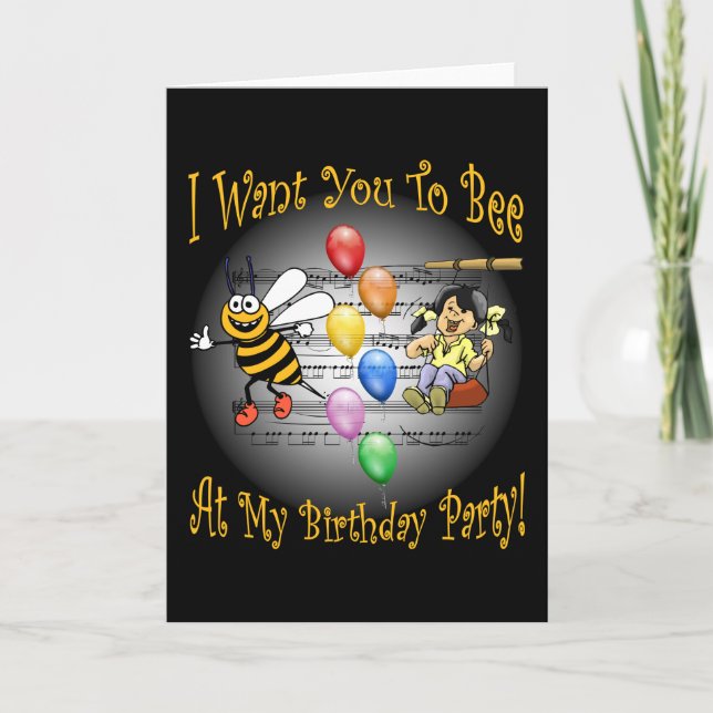 Girls Birthday Party Invitation ~ Bee ~ Balloons (Front)
